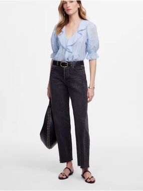 Madewell Women’s Pierced Barrel-Leg Cropped Black Jeans / Size 28 / Button Fly